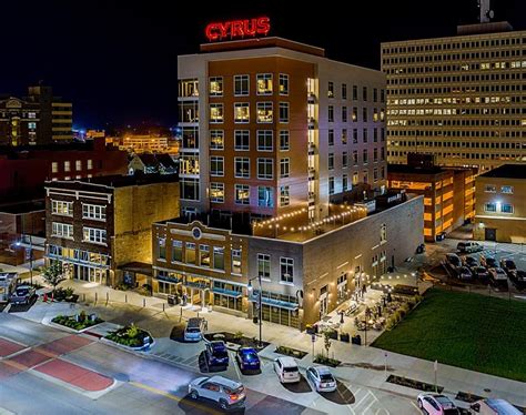 Cyrus hotel - Cyrus Ballroom. Host your meetings or corporate events in grand style in the Cyrus Ballroom (3,621 sq. ft.). Set the stage for an unforgettable business gathering or conference in downtown Topeka, KS. Plan your Event. 